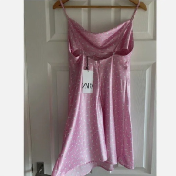 NWT Zara Pink Floral Satin Mini Dress - size Small - Picture 6 of 7